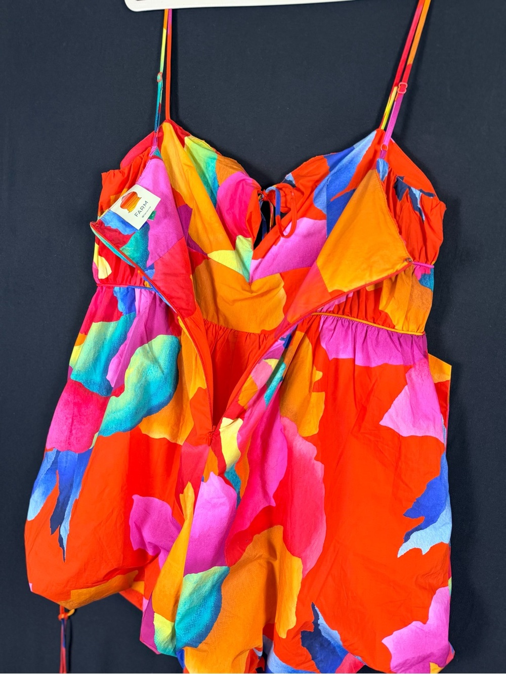 FARM Rio Vibrant Red Multicolor Floral Print Romper NWOT adjustable legs zip up - Picture 6 of 16
